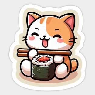 Cute cat eating Sushi Sticker